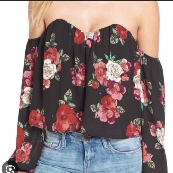 4SI3NNA Off the Shoulder Floral Feminine Crop Top Size S $98 - Picture 2 of 4